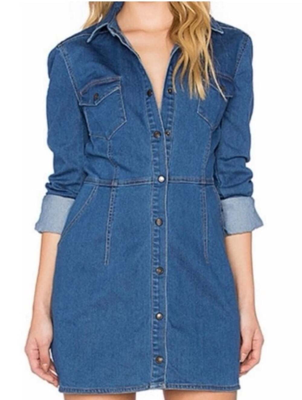 Free People Women's Dynomite Medium Wash Denim Dress Sz XS